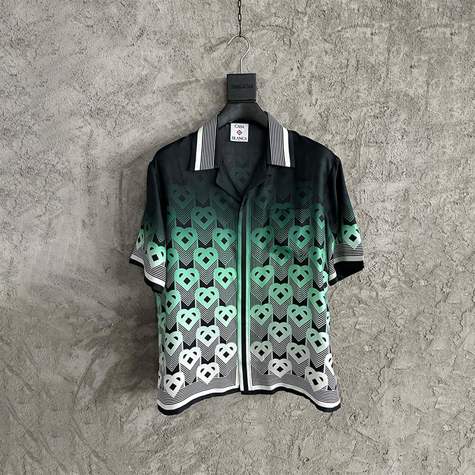 casablanca gradient monogram print silk short-sleeve shirt